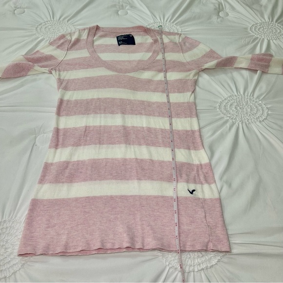 American Eagle Outfitters Y2K Pink & White Stripe V-Neck Long Sleeve Top Medium - Picture 9 of 14